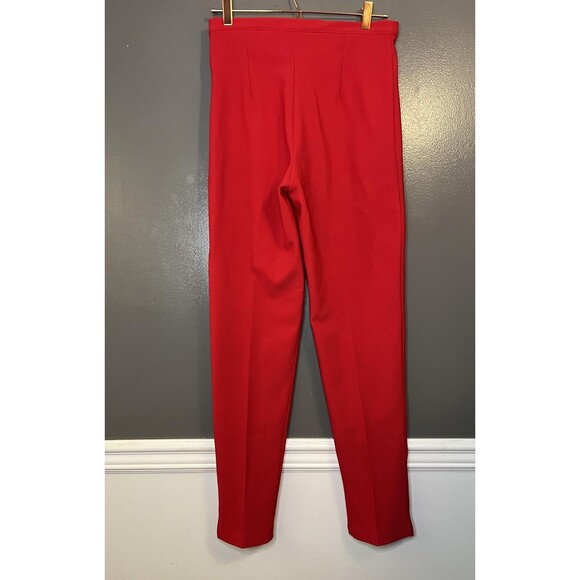 Allen Samo Pants Womens Medium Red High Waist Tapered Leg Slit Hem Zip USA - Picture 5 of 9